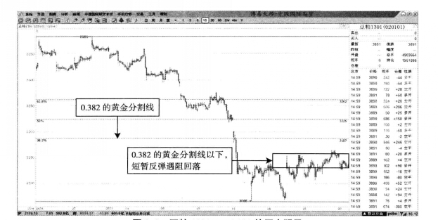 豆粕1301合約黃金分割線實例